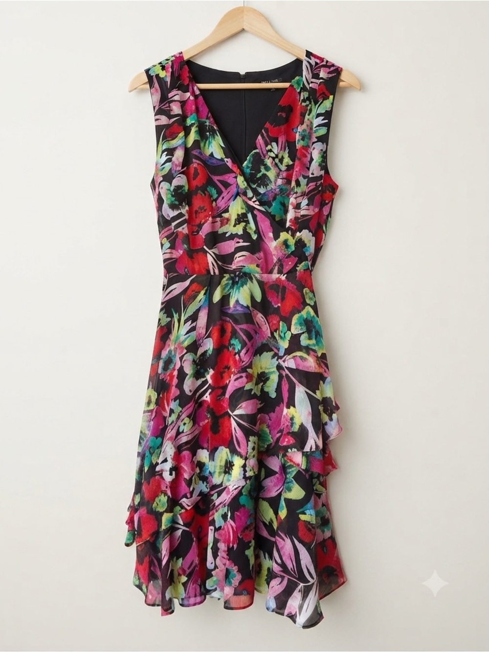 Tahari Arthur S. Levine Floral Faux-Wrap Tiered Chiffon - Picture 6 of 9